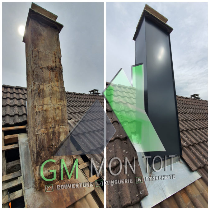AVANT APRES HABILLAGE CHEMINEE ILZACH 675X675 | GM mon toit Zinguerie / habillage Kingersheim 0